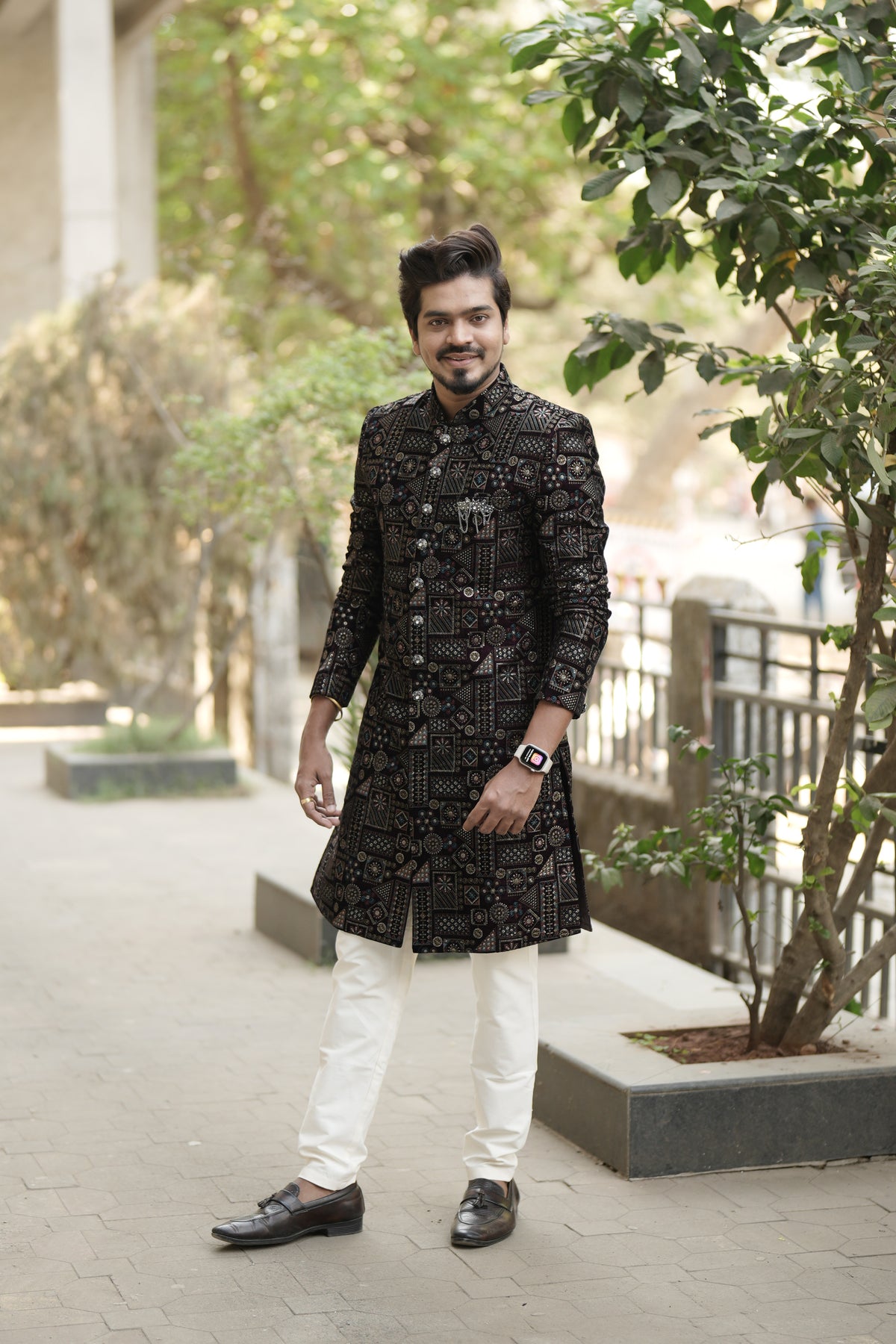 Men's Black Royal Nawabi Velvet Set