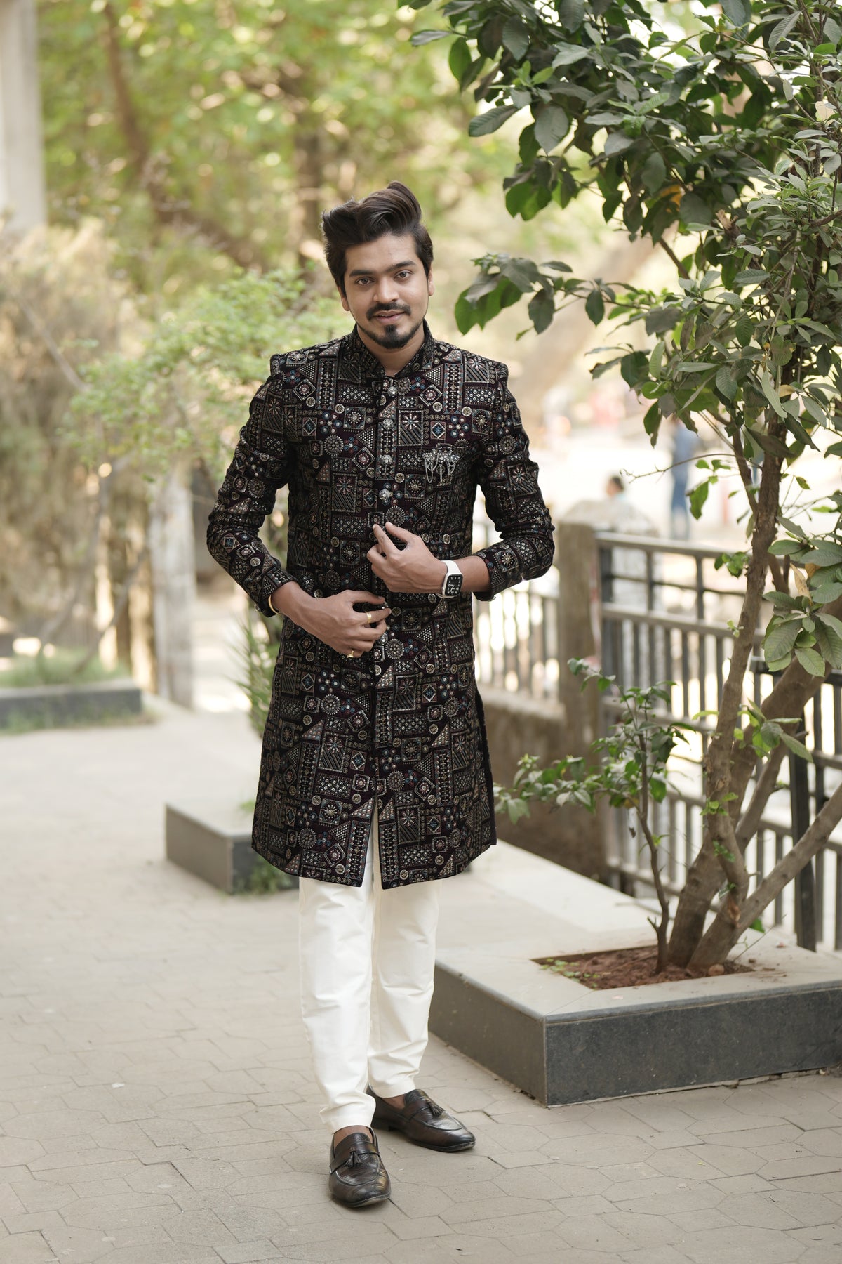 Men's Black Royal Nawabi Velvet Set