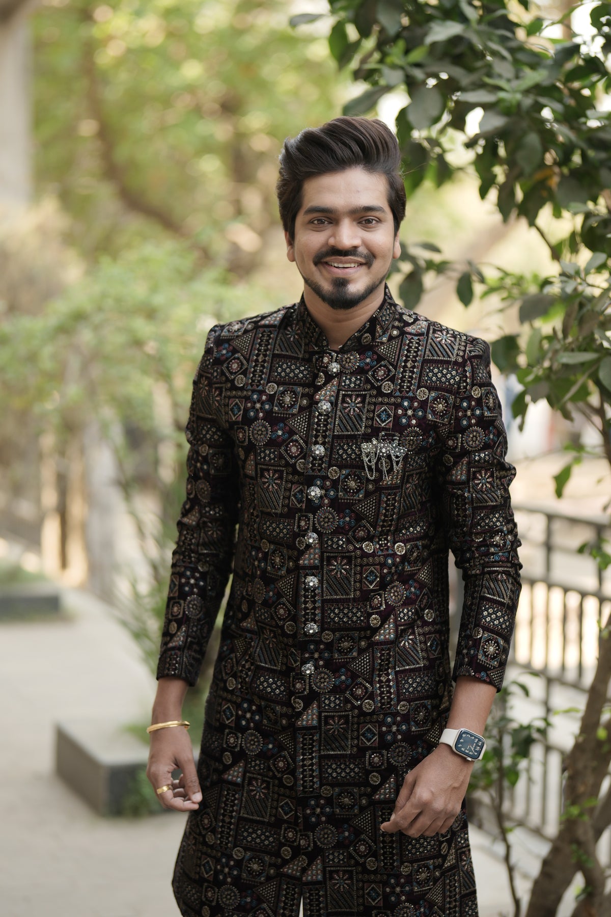 Men's Black Royal Nawabi Velvet Set