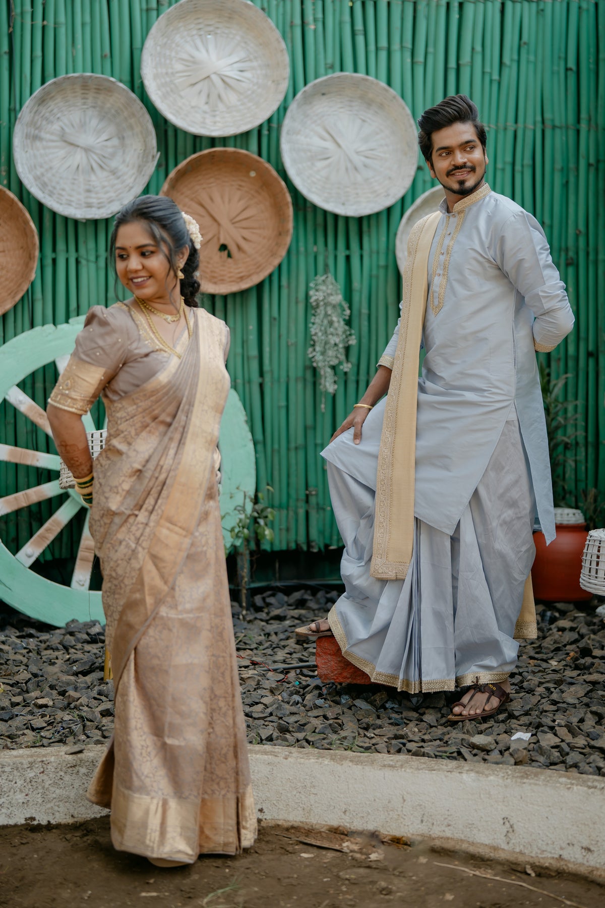 Men's Silver Grey Neck Work Kurta Set with Dupatta