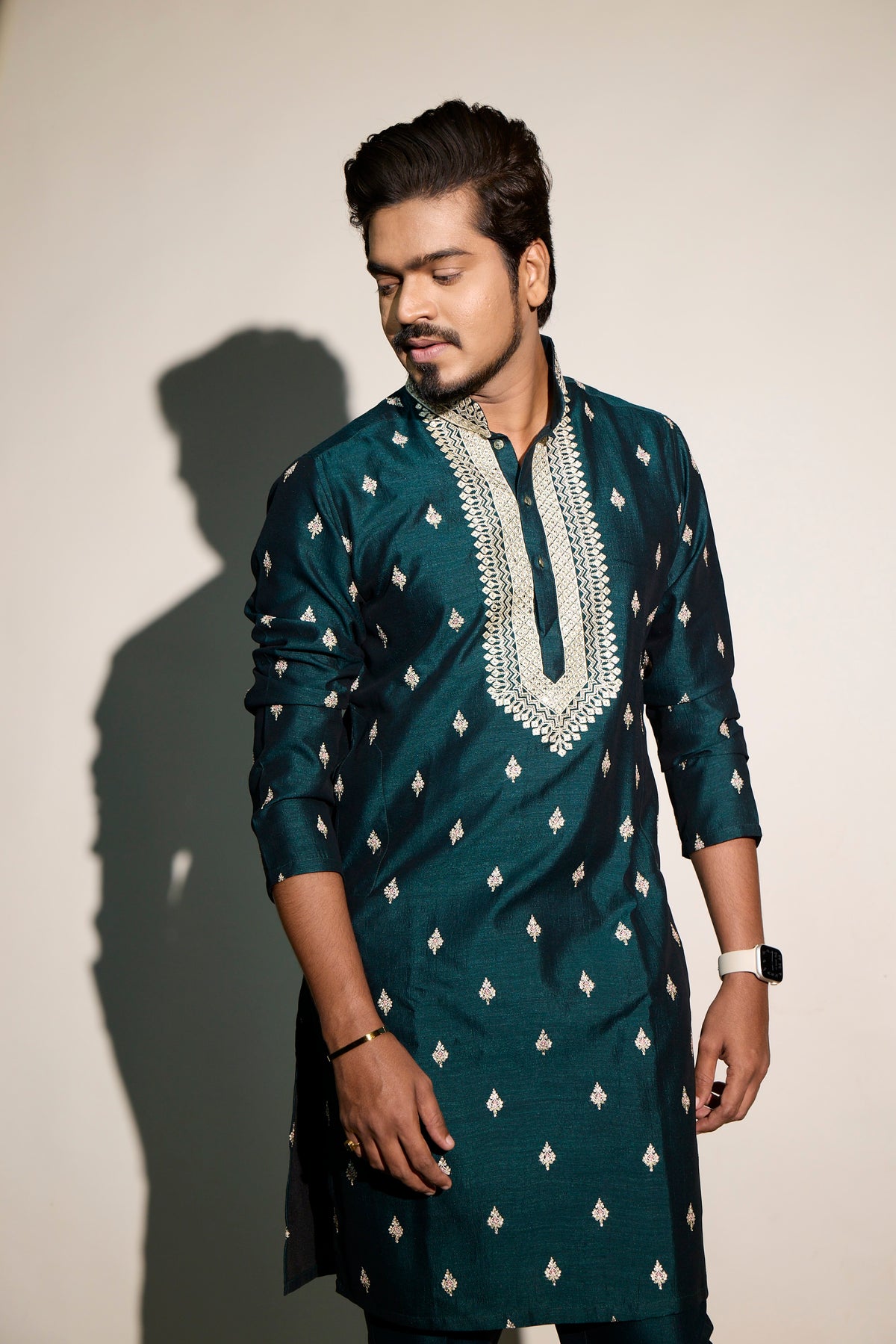 Men's Deep Teal Embroidered Kurta
