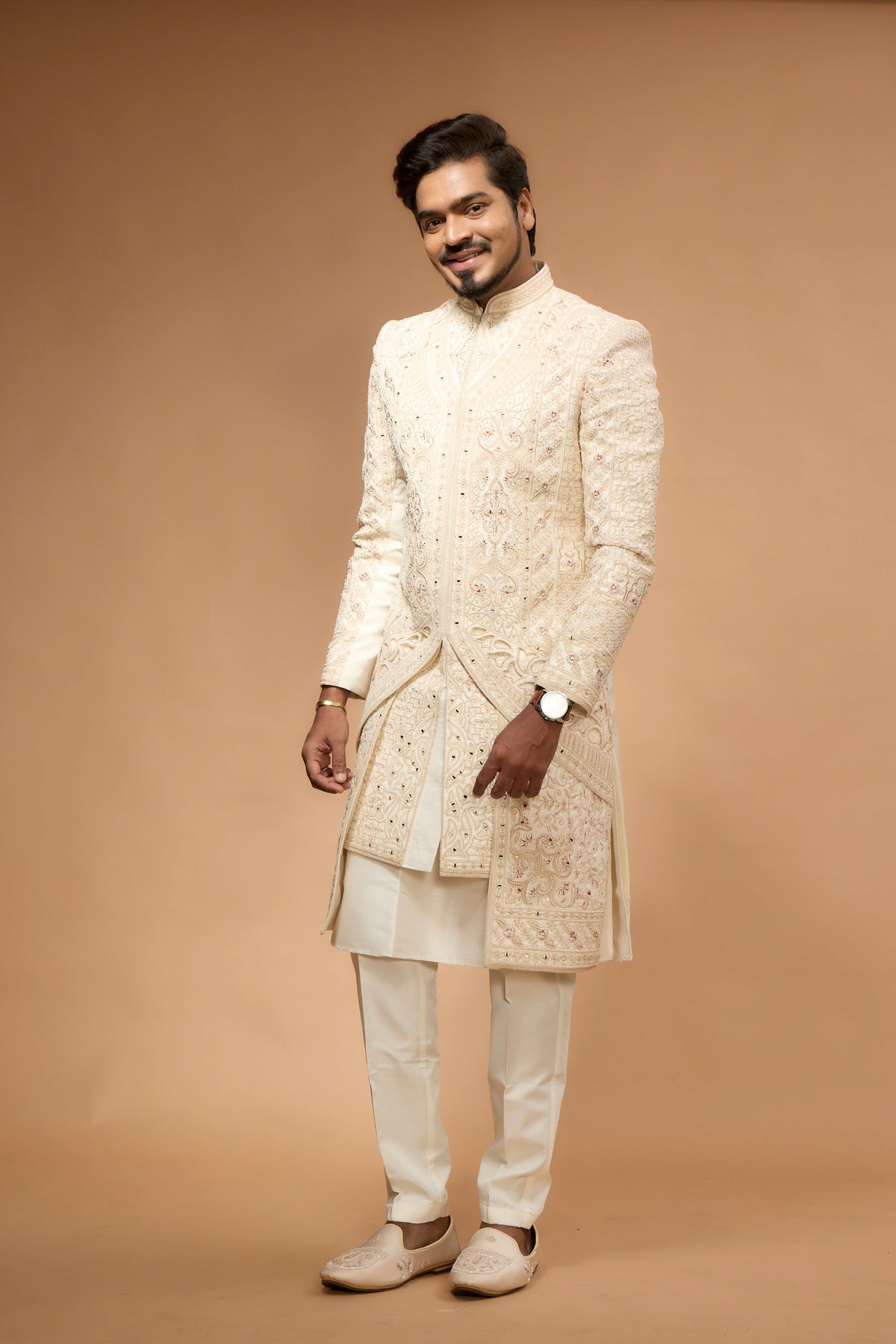 Men's Cream Premium Handwork Embroidered Sherwani