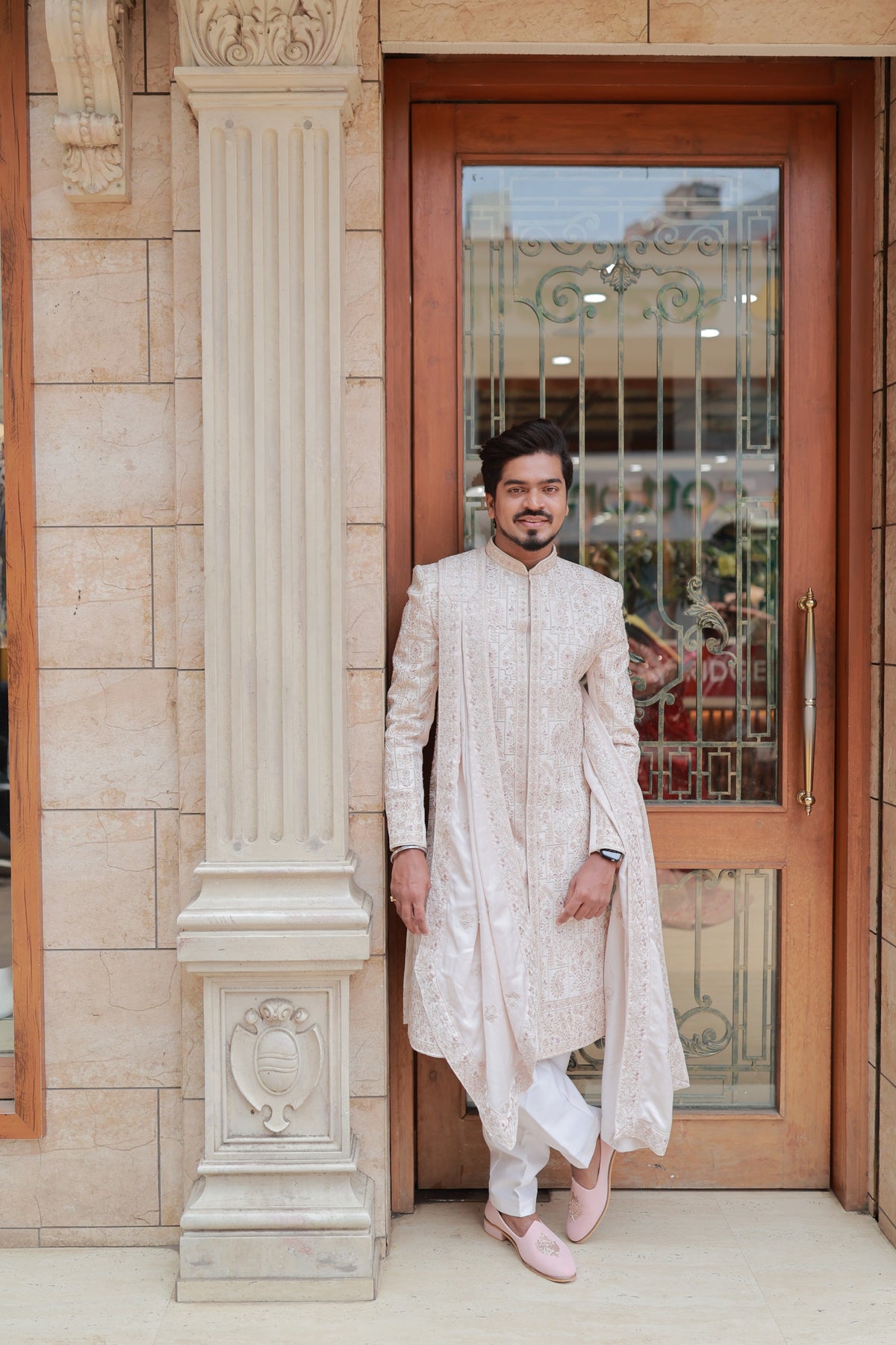 Men's Ivory Handwork Embroidered Sherwani
