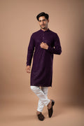 Deep Purple Cotton Kurta with Embroidered Sequins  Kurta and White Pant Set