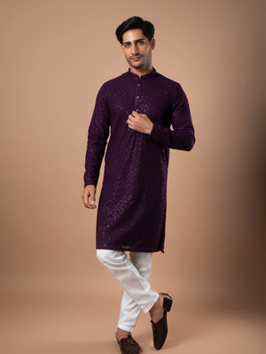 Deep Purple Cotton Kurta with Embroidered Sequins