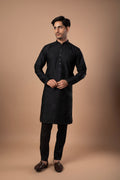 Black Beaded & Thread Embroidered Kurta and Silk Black Pant Set
