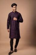 Wine Beaded & Threaded Embroidered Silk Kurta and Black Pant Set