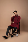 Maroon Chiffon Kurta & Matching Dupatta with Embellished Border and Black Pant Set