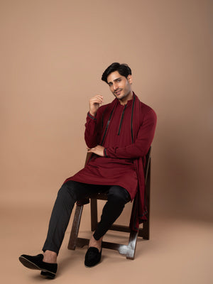 Maroon Chiffon Kurta & Matching Dupatta with Embellished Border