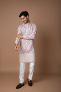 Lilac Kurta with Mirror Work and Off-White Pant Set