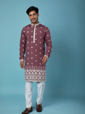 Mauve Kurta with White Embroidered Detailing