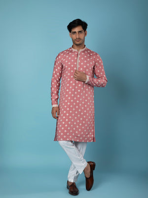 Coral Pink Kurta with Embroidered Butti