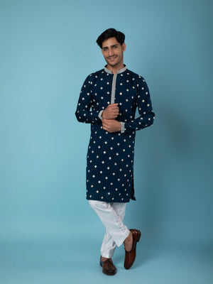 Navy Blue Kurta with Embroidered Butti