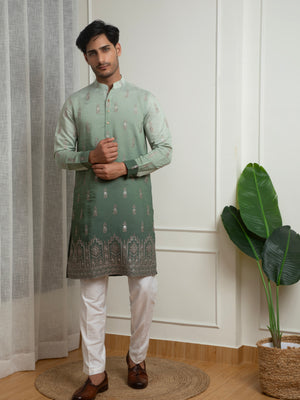 Mint Green Ombre Cotton Kurta with Sequins Border