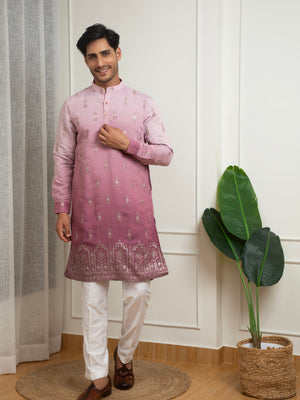 Lilac Ombre Cotton Kurta with Embroidered Sequined Border