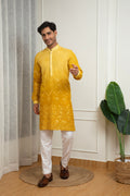 Mustard Yellow Ombre Mirror Work Kurta and Off-White Pant Set