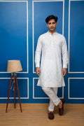 White Cotton Chikankari Kurta and White Pant Set