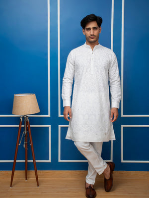 White Cotton Chikankari Kurta
