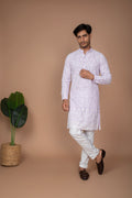 Lilac Cotton Chikankari Kurta Kurta and White Pant Set