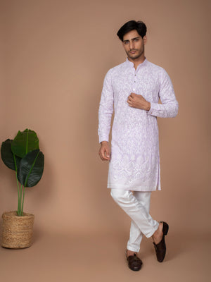 Lilac Cotton Chikankari Kurta