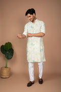 Paisley Texture Printed Cotton Beige Kurta and Off-White Pant Set