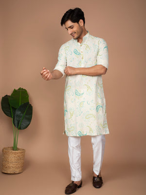 Paisley Texture Printed Cotton Beige Kurta