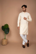 Cream Cotton Kurta with Embroidered Sequins Kurta and Off-White Pant Set