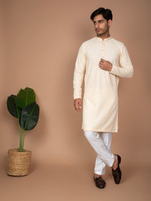 Cream Cotton Kurta with Embroidered Sequins