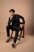 Black Cotton-Silk Kurta with Silver Hand Embroidery and Black Pant Set