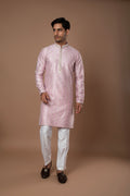 Baby Pink Kurta with Golden Lotus Butti Embroidery and Off-White Pant Set