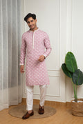 Soft Pink Cotton Kurta with Butti Embroidery Kurta and and Off-White Pant Set