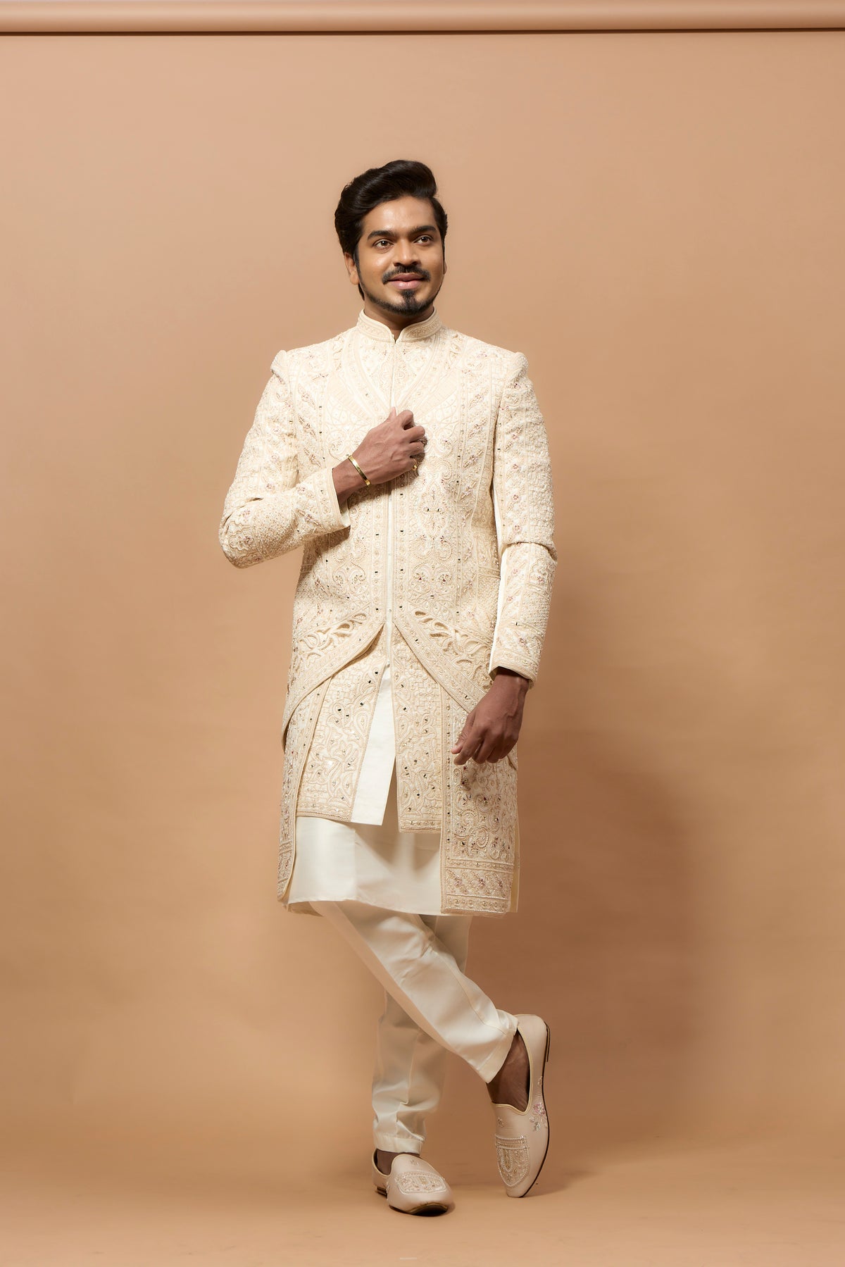 Men's Cream Premium Handwork Embroidered Sherwani
