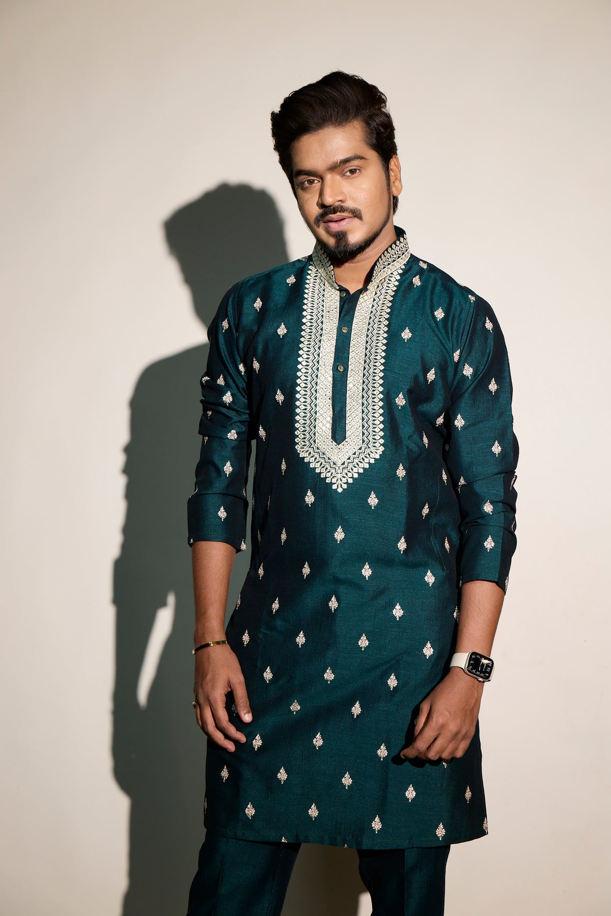 Men's Deep Teal Embroidered Kurta
