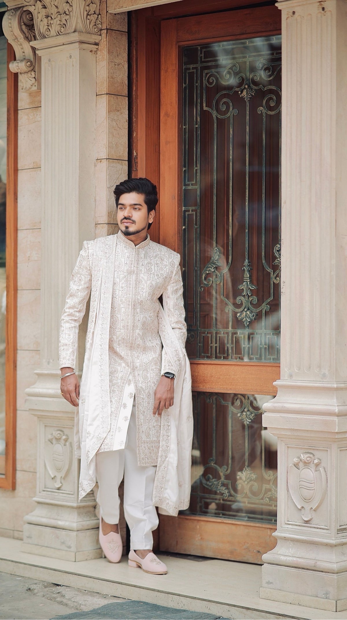 Men's Ivory Handwork Embroidered Sherwani