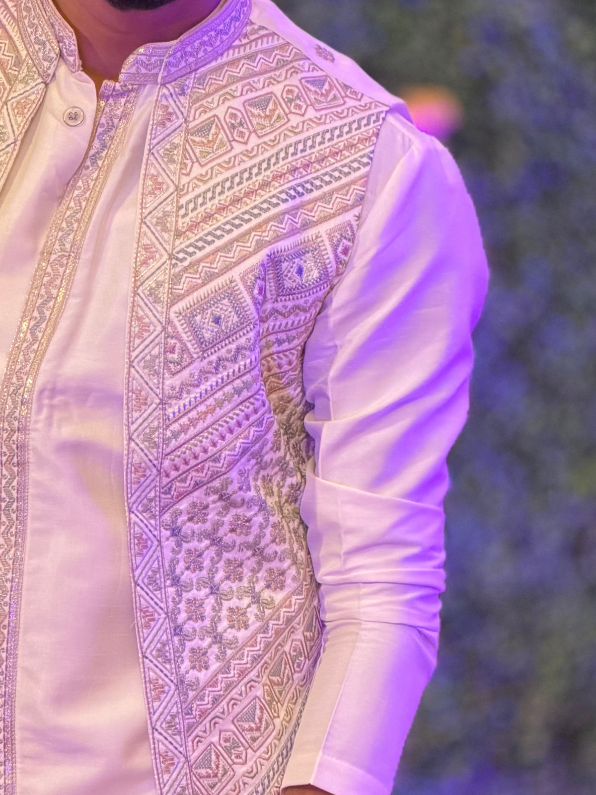 Open koti jacket set with silver thread work outer jacket.