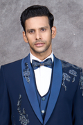 Royal Blue Tuxedo with Floral Embellished Embroidery