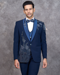 Royal Blue Tuxedo with Floral Embellished Embroidery
