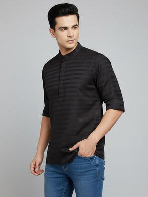 Black Striped Cotton Short Kurta