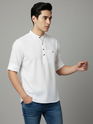 Solid White Cotton Short Kurta